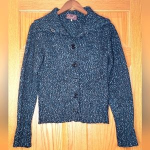 VTG Berretti Italian Button Front Cardigan Cowl Neck Sweater Black, Blues Sz S